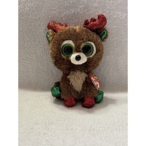 Ty Beanie Boos Fudge Reindeer Christmas Plush 6" Holiday Stuffed Animal w/ Tag